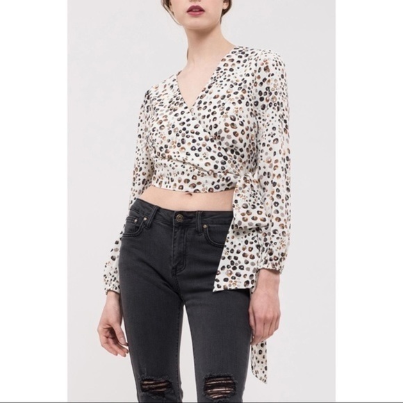 JOA • Leopard Print Wrap Blouse - Picture 2 of 7